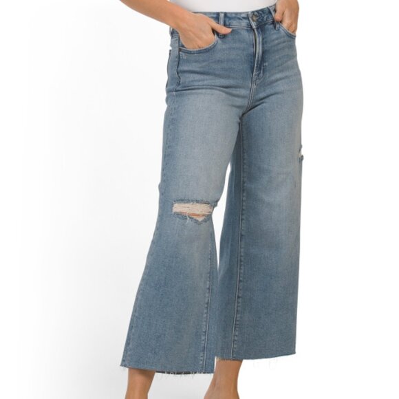 NEW HIDDEN Nori Distressed Wide Leg Cropped Jeans Vintage FOR WOMEN 166mn - Picture 4 of 5